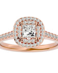 Inel Tăietură Princess Si Cadru Halo din Aur 14k cu Diamante Naturale de 0.83 ct din 14k Aur Roz - Castelo.ro