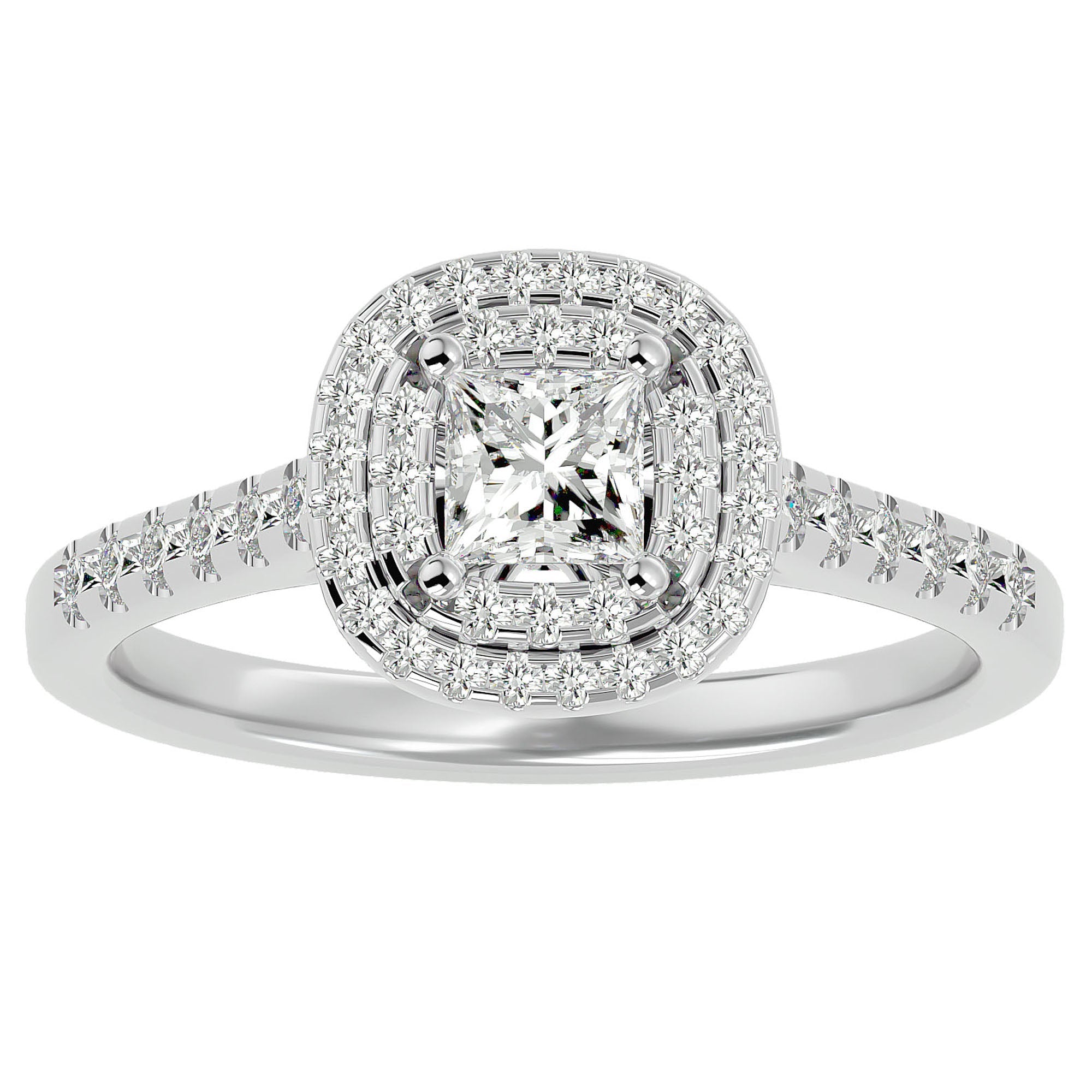 Inel Tăietură Princess Si Cadru Halo cu Diamante Create în Laborator de 0.83 ct din Platina - Castelo.ro