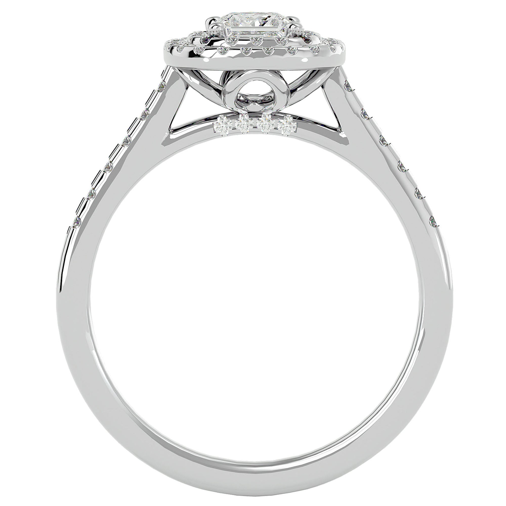 Inel Tăietură Princess Si Cadru Halo cu Diamante Create în Laborator de 0.83 ct din Platina - Castelo.ro