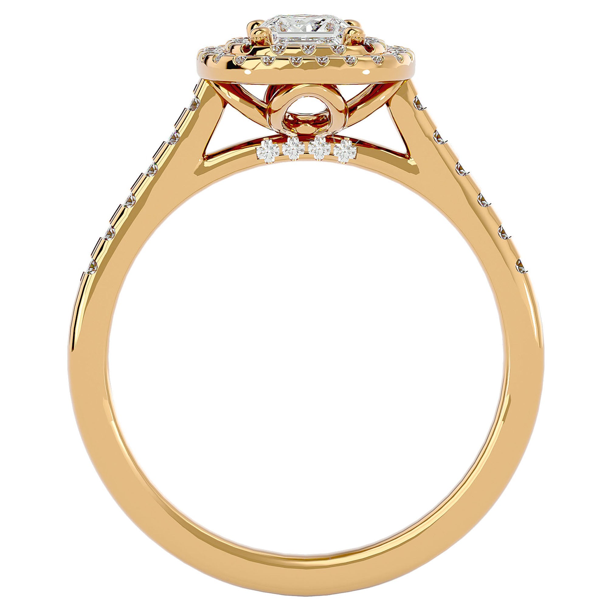 Inel Tăietură Princess Si Cadru Halo din Aur 14k cu Diamante Naturale de 0.83 ct din 14k Aur Galben - Castelo.ro
