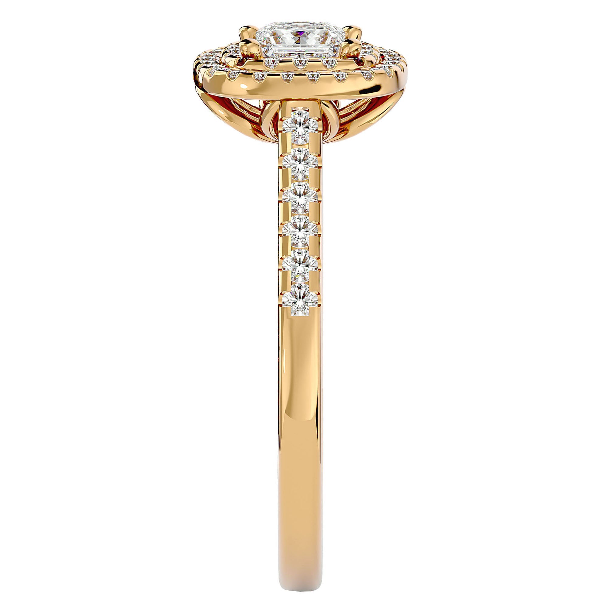 Inel Tăietură Princess Si Cadru Halo cu Diamante Create în Laborator de 0.83 ct din Platina - Castelo.ro