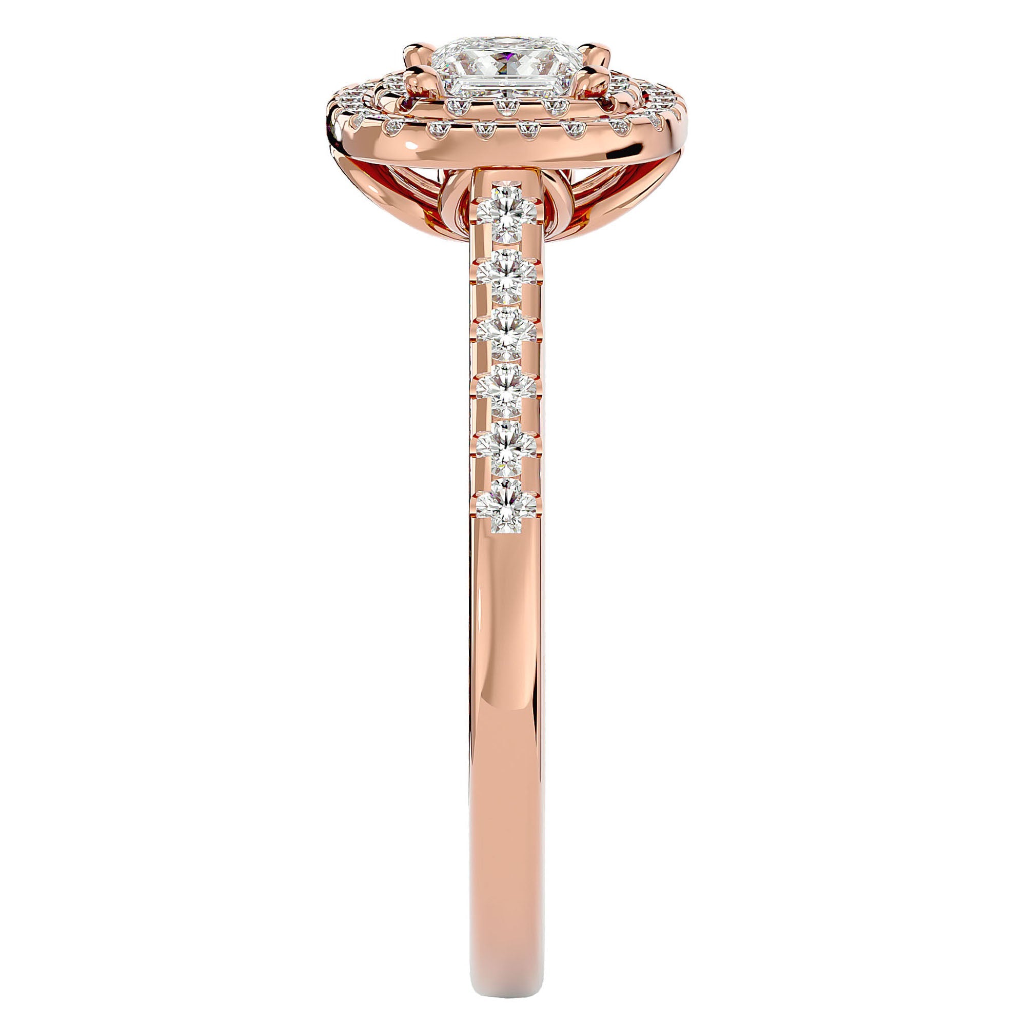 Inel Tăietură Princess Si Cadru Halo din Aur 14k cu Diamante Naturale de 0.83 ct din 14k Aur Roz - Castelo.ro