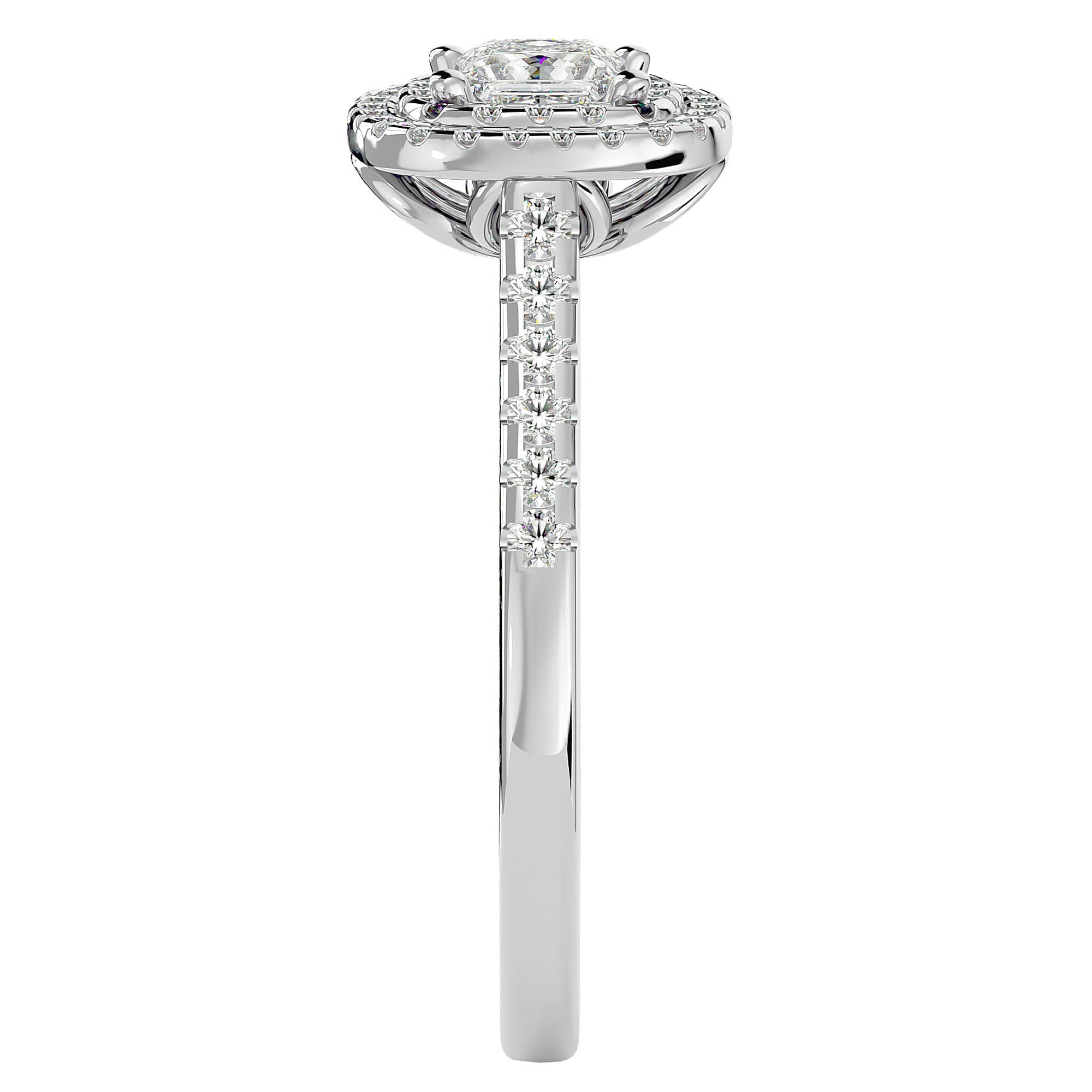 Inel Tăietură Princess Si Cadru Halo cu Diamante Naturale de 0.83 ct din Platina - Castelo.ro