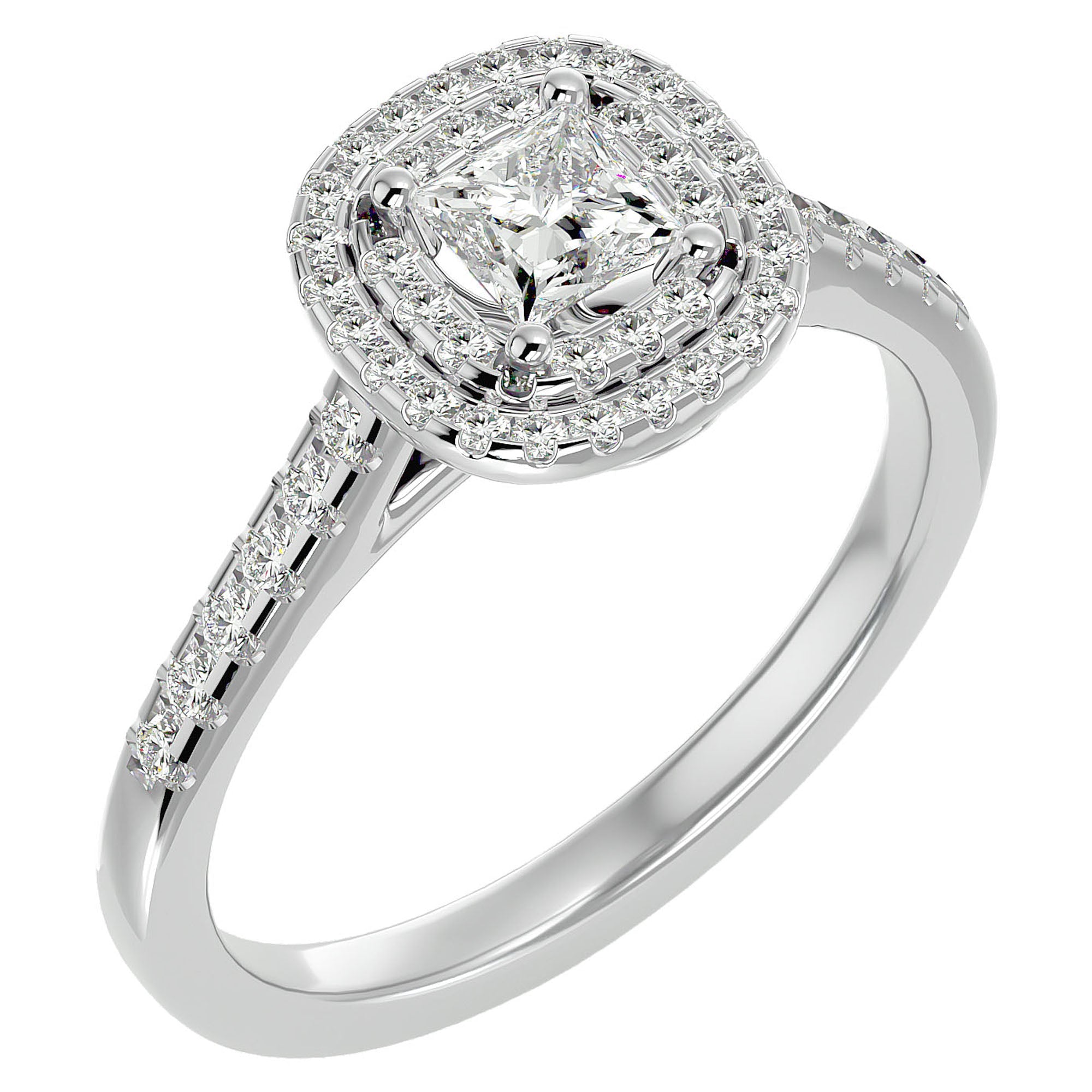Inel Tăietură Princess Si Cadru Halo cu Diamante Create în Laborator de 0.83 ct din Platina - Castelo.ro