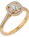 Inel Tăietură Princess Si Cadru Halo din Aur 14k cu Diamante Naturale de 0.83 ct din 14k Aur Galben - Castelo.ro
