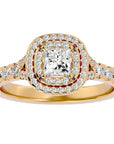 Inel Tăietură Princess Si Cadru Halo cu Moissanite de 1.08 ct din 18k Aur Galben - Castelo.ro
