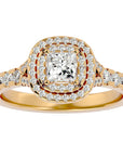 Inel Tăietură Princess Si Cadru Halo cu Moissanite de 1.08 ct din 18k Aur Galben - Castelo.ro