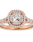 Inel Tăietură Princess Si Cadru Halo cu Moissanite de 1.08 ct din 18k Aur Roz - Castelo.ro