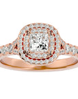 Inel Tăietură Princess Si Cadru Halo cu Moissanite de 1.08 ct din 18k Aur Roz - Castelo.ro