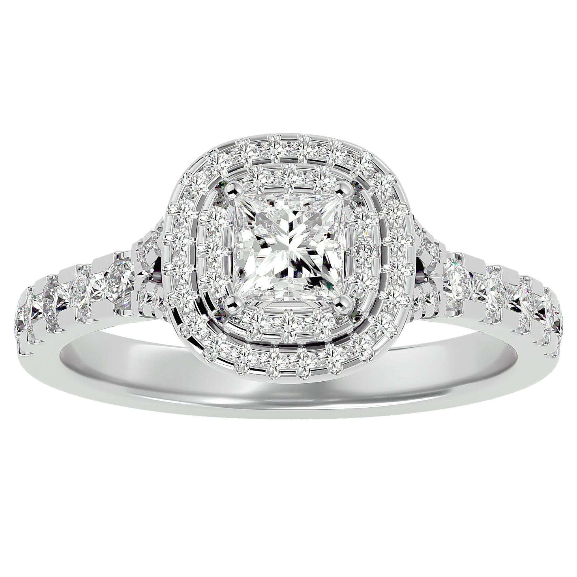 Inel Tăietură Princess Si Cadru Halo cu Moissanite de 1.08 ct din Platina - Castelo.ro