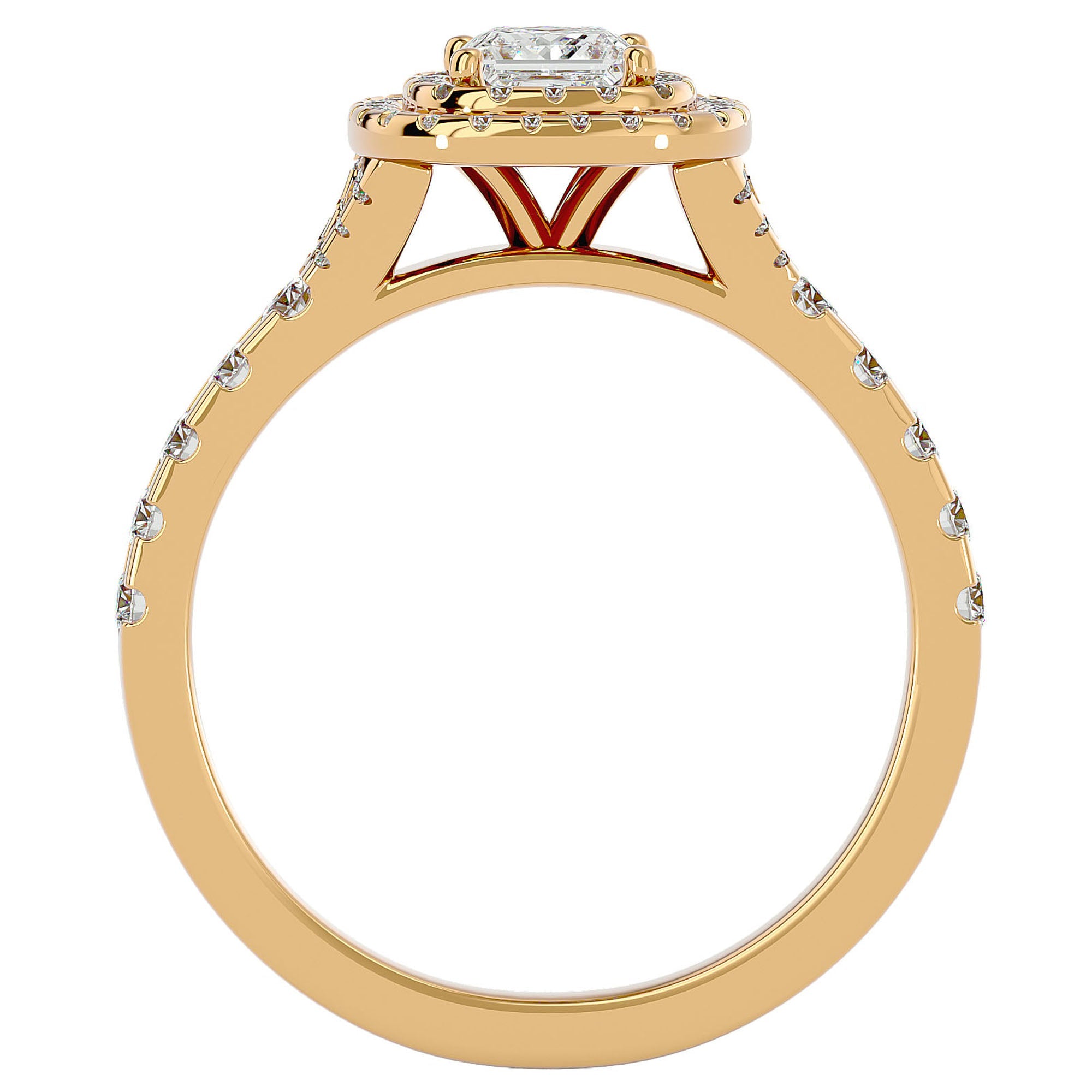 Inel Tăietură Princess Si Cadru Halo cu Moissanite de 1.08 ct din 18k Aur Galben - Castelo.ro