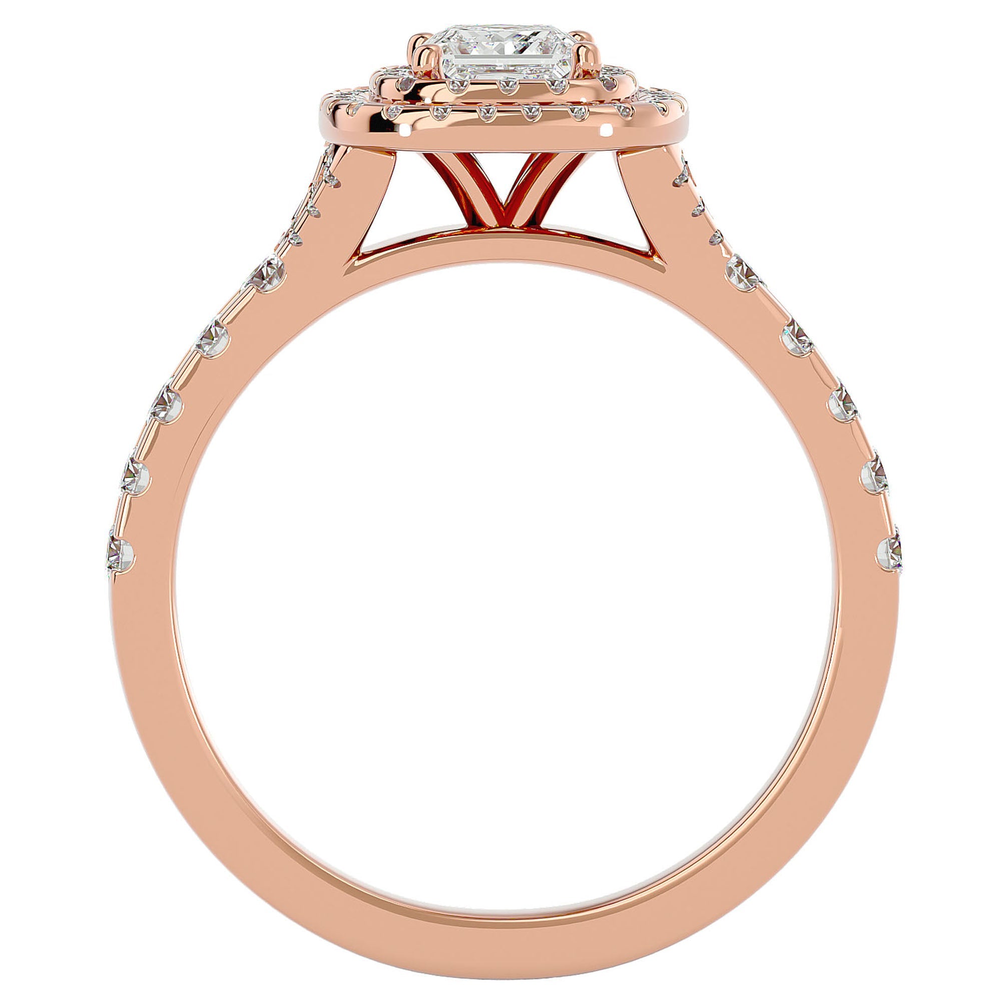 Inel Tăietură Princess Si Cadru Halo cu Moissanite de 1.08 ct din 18k Aur Roz - Castelo.ro