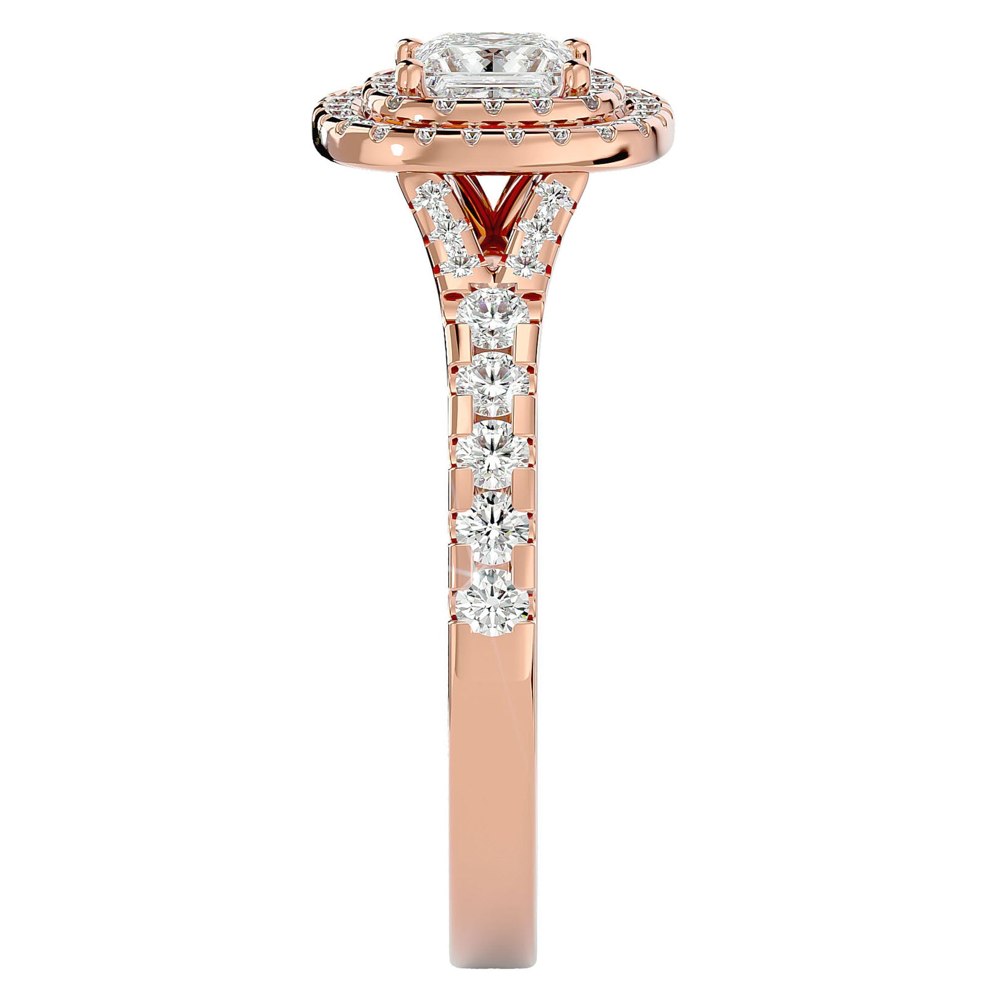 Inel Tăietură Princess Si Cadru Halo cu Moissanite de 1.08 ct din 18k Aur Roz - Castelo.ro
