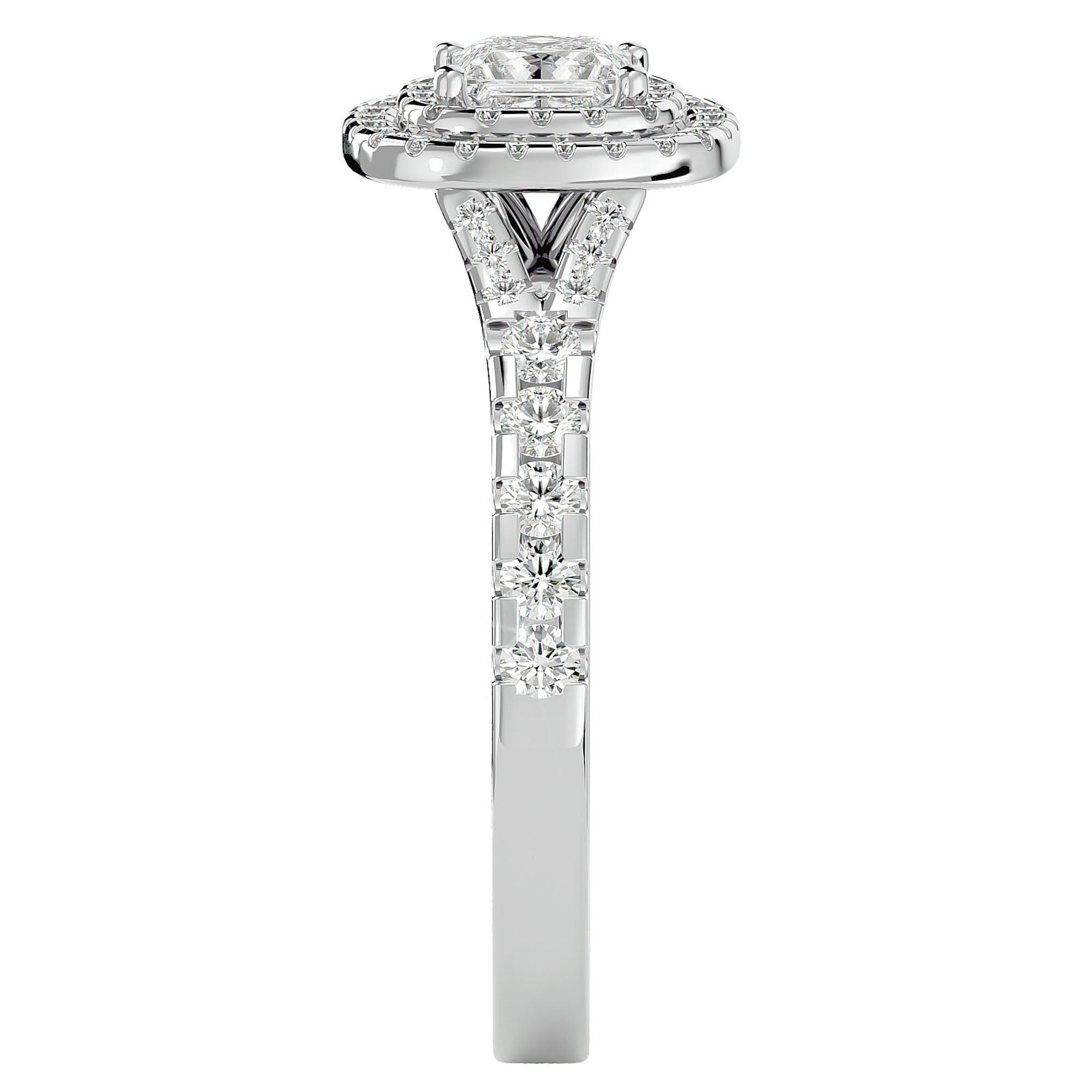 Inel Tăietură Princess Si Cadru Halo cu Moissanite de 1.08 ct din Platina - Castelo.ro