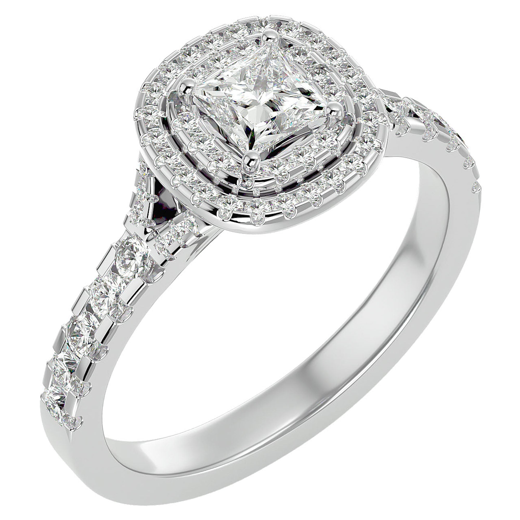 Inel Tăietură Princess Si Cadru Halo cu Moissanite de 1.08 ct din Platina - Castelo.ro