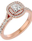 Inel Tăietură Princess Si Cadru Halo cu Diamante Naturale de 1.08 ct din 18k Aur Roz - Castelo.ro