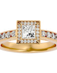 Inel Tăietură Princess Si Cadru Halo cu Moissanite de 0.71 ct din 18k Aur Galben - Castelo.ro
