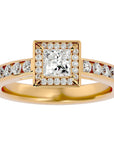 Inel Tăietură Princess Si Cadru Halo cu Moissanite de 0.71 ct din 18k Aur Galben - Castelo.ro