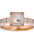 Inel Tăietură Princess Si Cadru Halo cu Moissanite de 0.71 ct din 18k Aur Roz - Castelo.ro