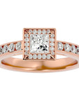 Inel Tăietură Princess Si Cadru Halo din Aur 14k cu Diamante Naturale de 0.71 ct din 14k Aur Roz - Castelo.ro