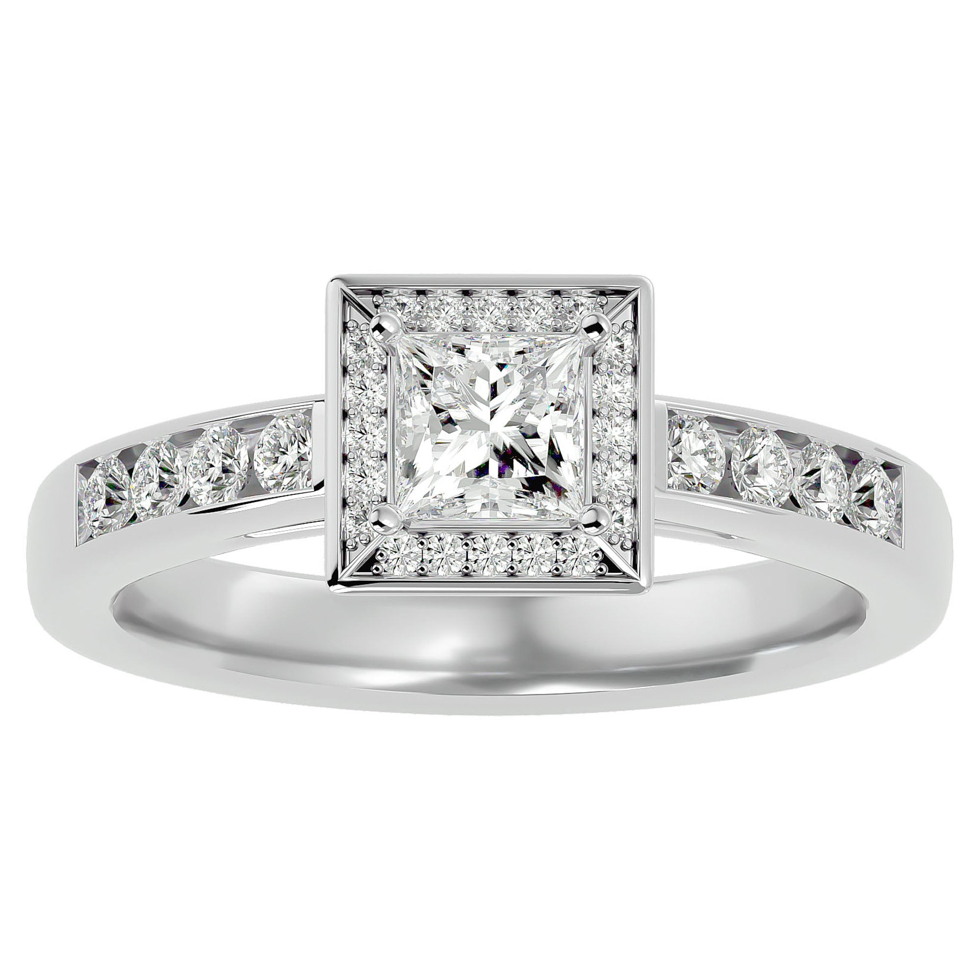 Inel Tăietură Princess Si Cadru Halo cu Moissanite de 0.71 ct din Platina - Castelo.ro