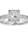 Inel Tăietură Princess Si Cadru Halo din Aur 14k cu Diamante Create în Laborator de 0.71 ct din 14k Aur Alb - Castelo.ro