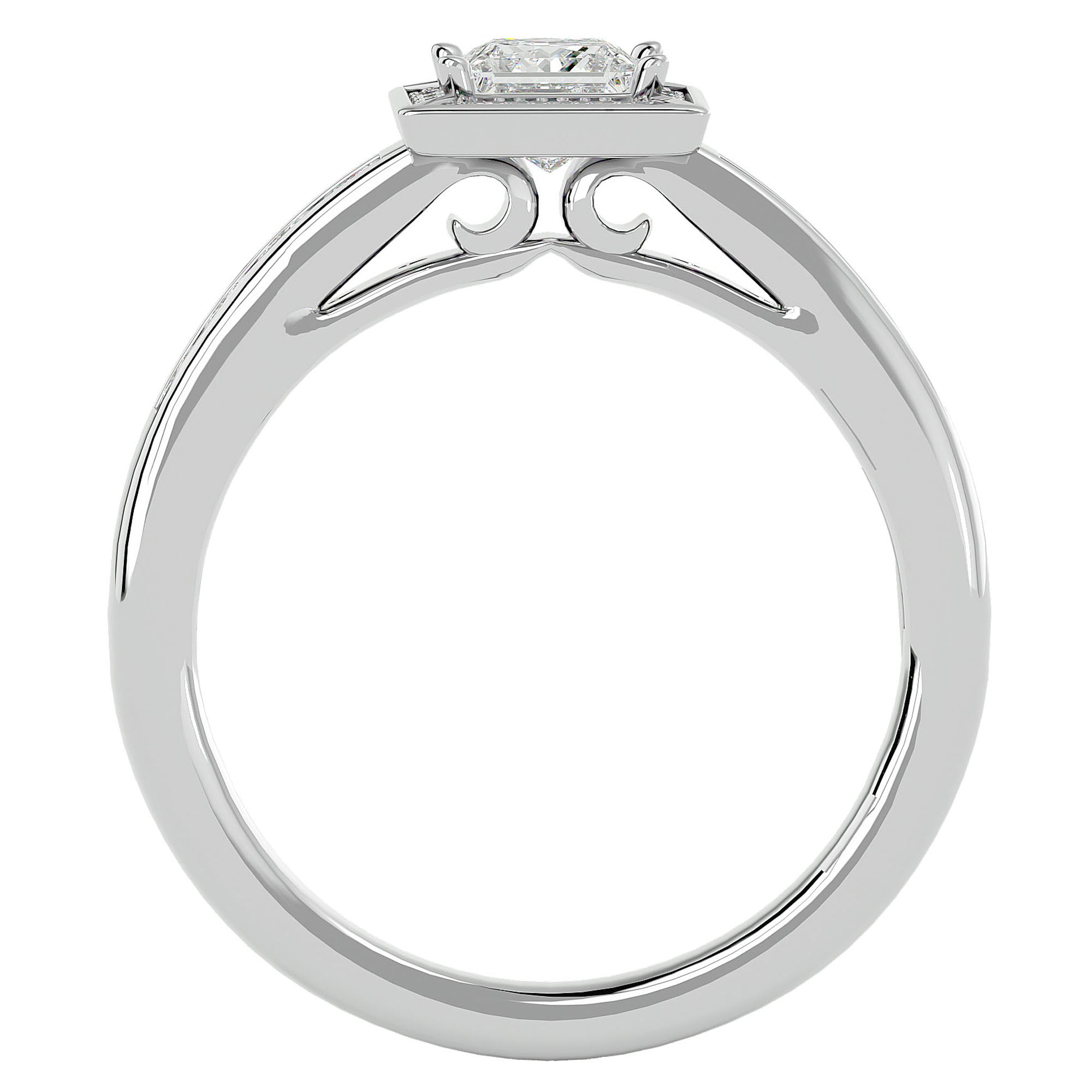 Inel Tăietură Princess Si Cadru Halo cu Moissanite de 0.71 ct din Platina - Castelo.ro