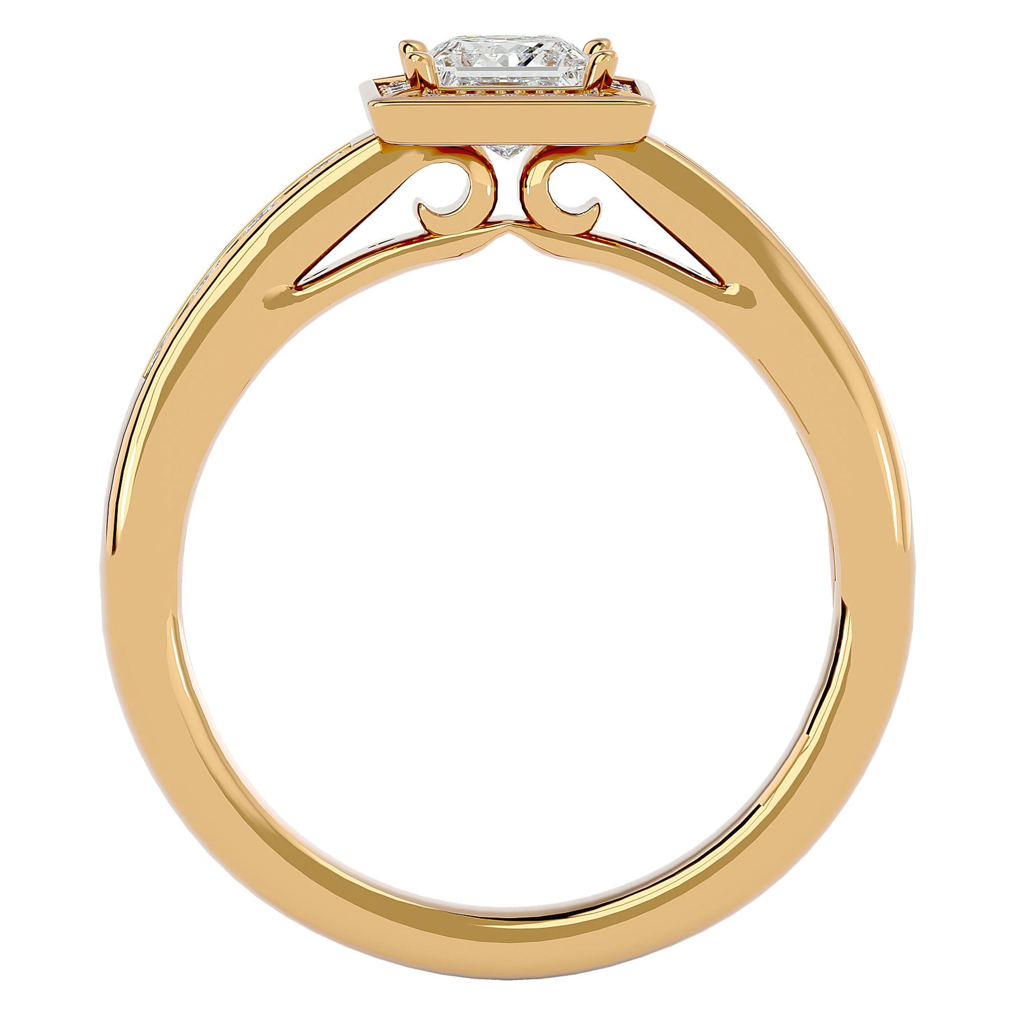 Inel Tăietură Princess Si Cadru Halo cu Moissanite de 0.71 ct din 18k Aur Galben - Castelo.ro
