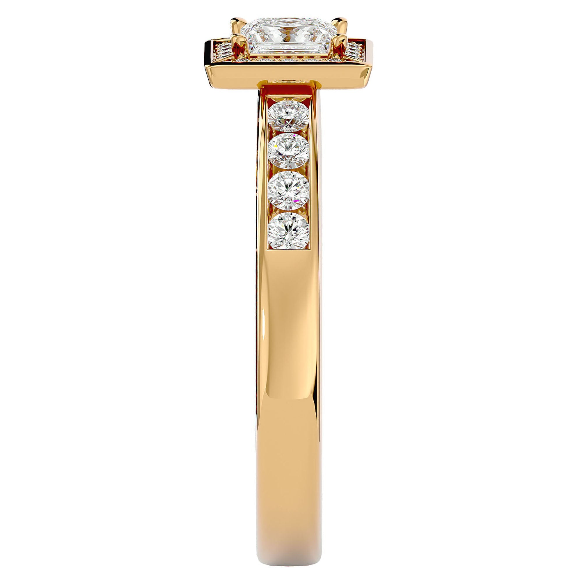 Inel Tăietură Princess Si Cadru Halo cu Moissanite de 0.71 ct din 18k Aur Galben - Castelo.ro