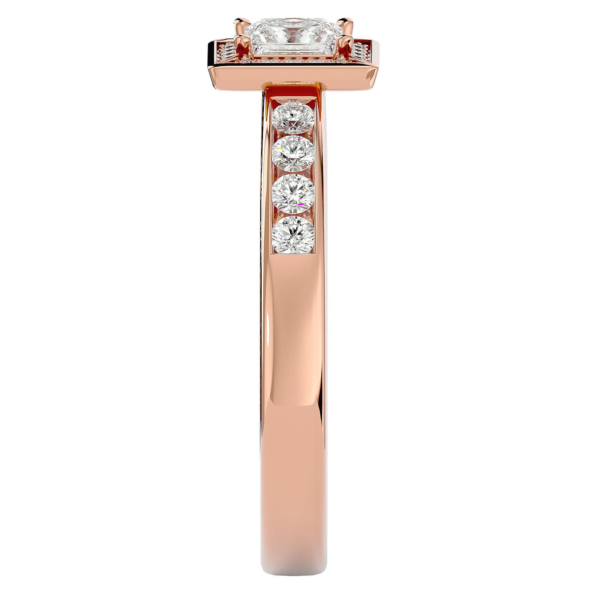 Inel Tăietură Princess Si Cadru Halo cu Moissanite de 0.71 ct din 18k Aur Roz - Castelo.ro