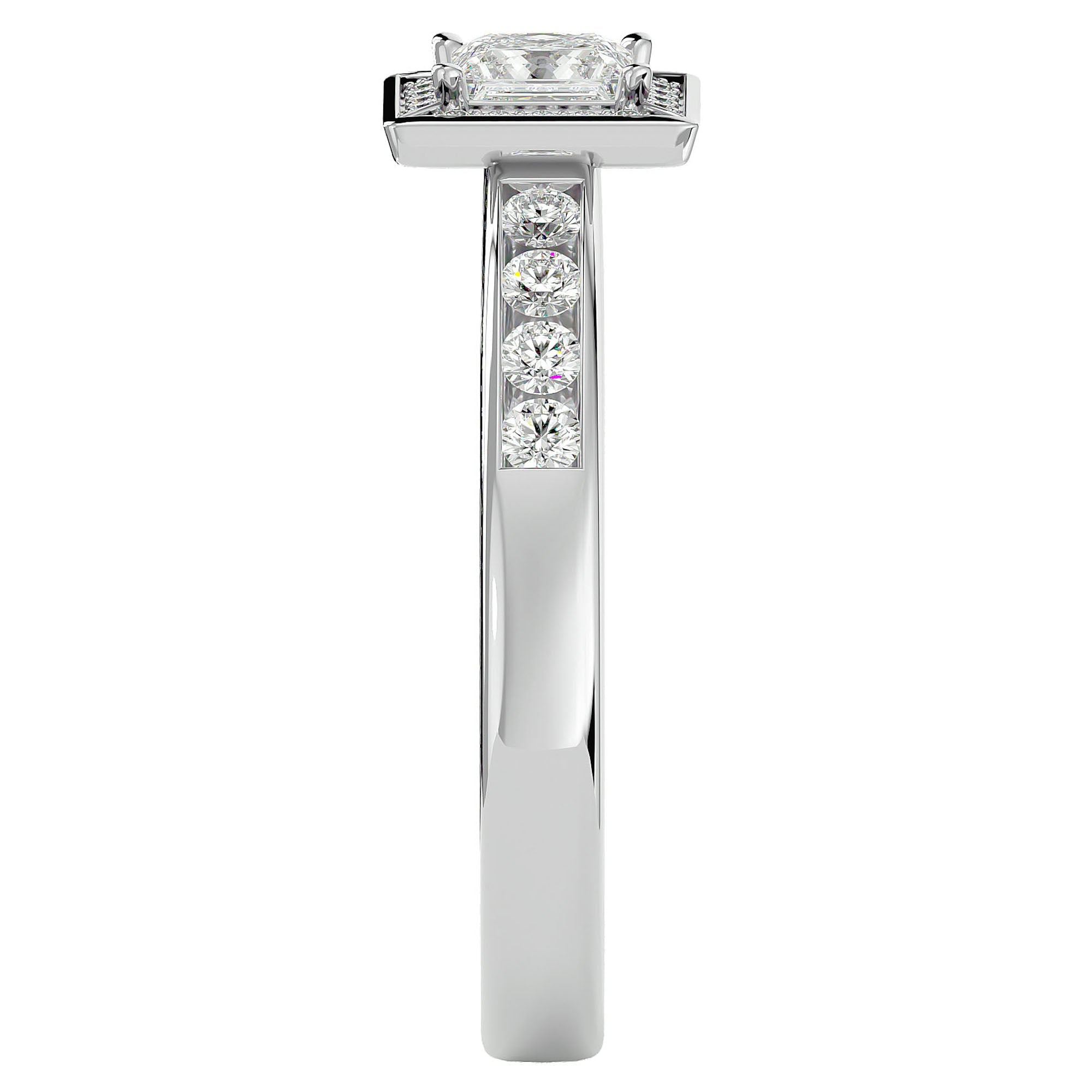 Inel Tăietură Princess Si Cadru Halo cu Moissanite de 0.71 ct din Platina - Castelo.ro