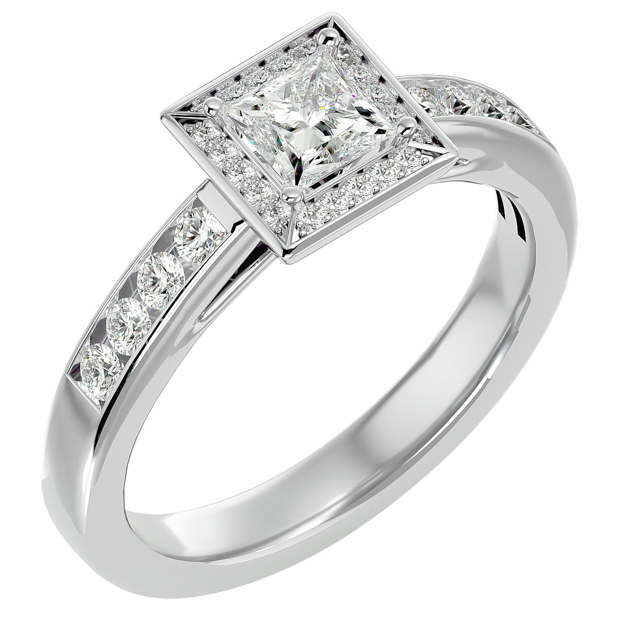 Inel Tăietură Princess Si Cadru Halo cu Moissanite de 0.71 ct din Platina - Castelo.ro