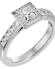 Inel Tăietură Princess Si Cadru Halo cu Diamante Naturale de 0.71 ct din Platina - Castelo.ro