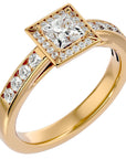 Inel Tăietură Princess Si Cadru Halo cu Diamante Create în Laborator de 0.71 ct din 18k Aur Galben - Castelo.ro