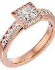 Inel Tăietură Princess Si Cadru Halo din Aur 14k cu Diamante Naturale de 0.71 ct din 14k Aur Roz - Castelo.ro
