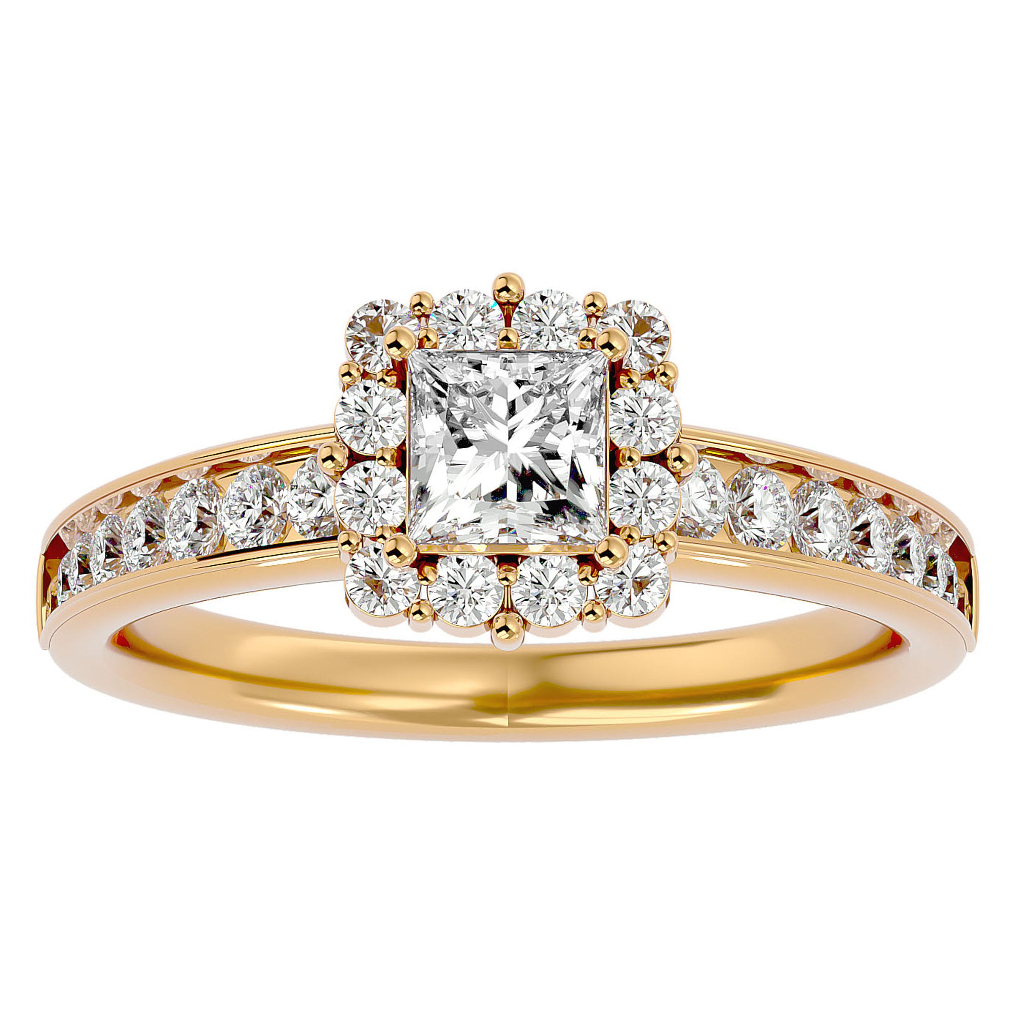 Inel de Logodnă La Fleur Pavé cu Moissanite de 1.15 ct din 18k Aur Galben - Castelo.ro