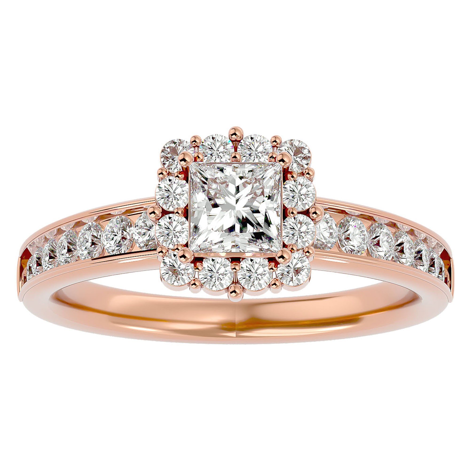 Inel de Logodnă La Fleur Pavé din Aur 14k cu Diamante Naturale de 1.15 ct din 14k Aur Roz - Castelo.ro