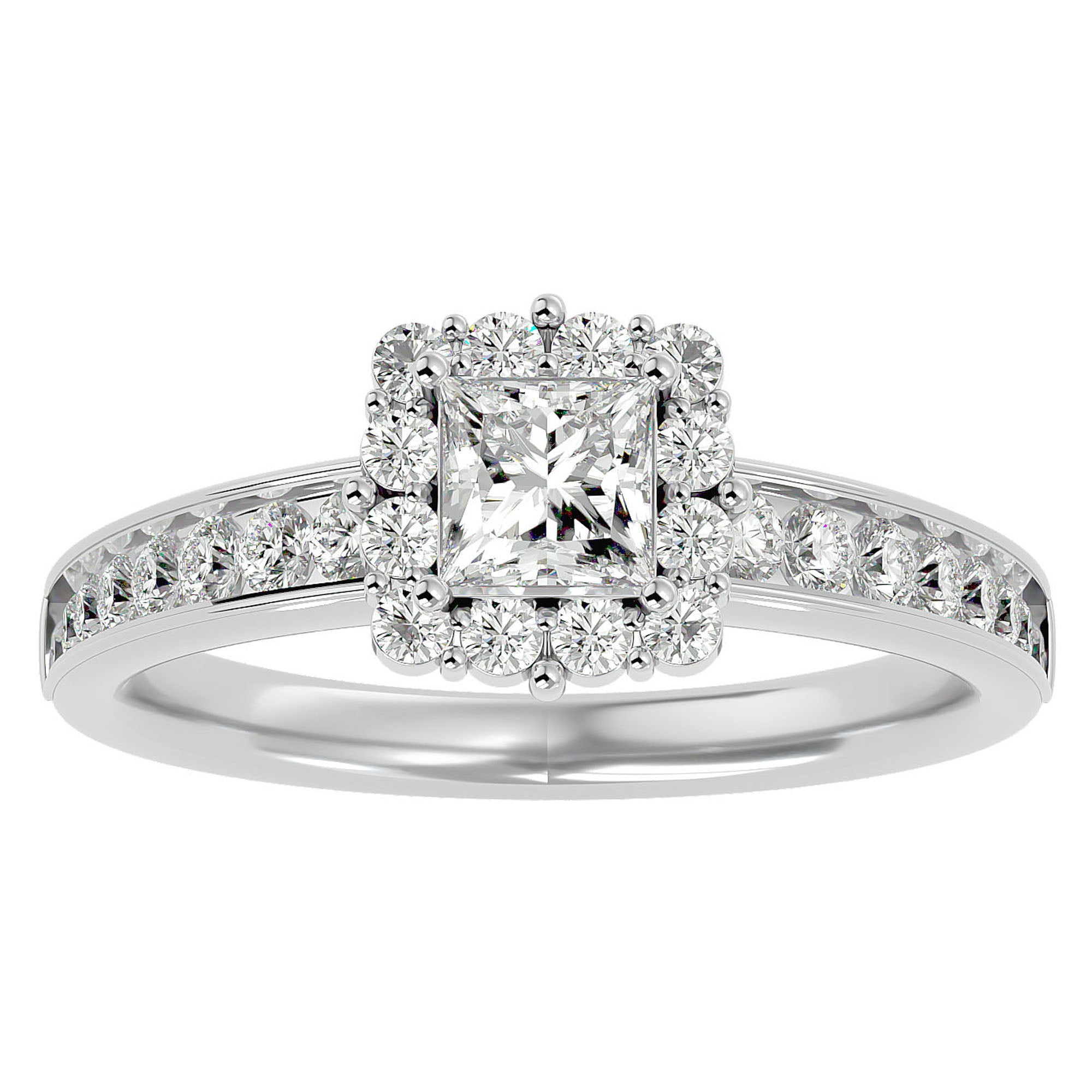 Inel de Logodnă La Fleur Pavé cu Moissanite de 1.15 ct din Platina - Castelo.ro