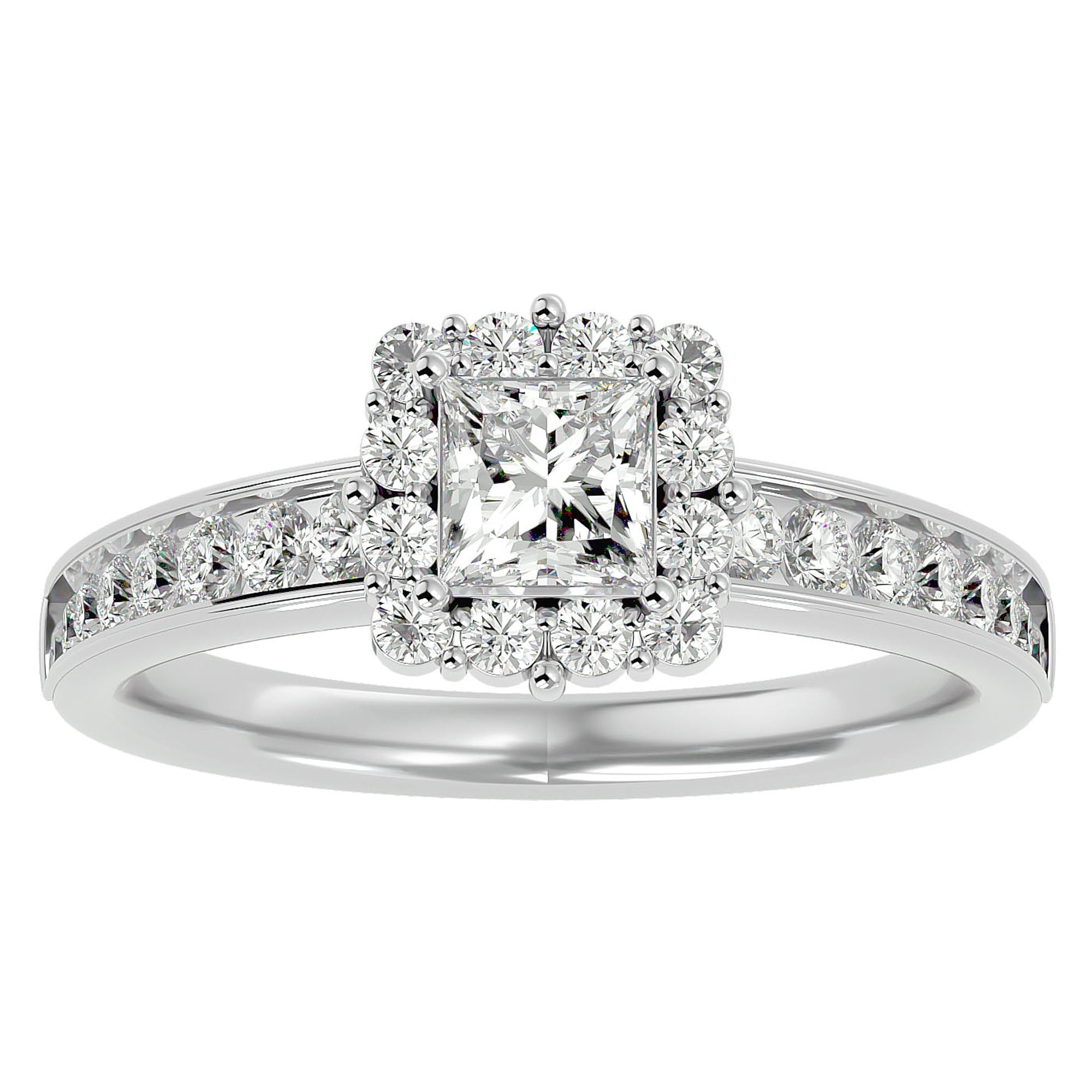 Inel de Logodnă La Fleur Pavé din Aur 14k cu Diamante Naturale de 1.15 ct din 14k Aur Alb - Castelo.ro