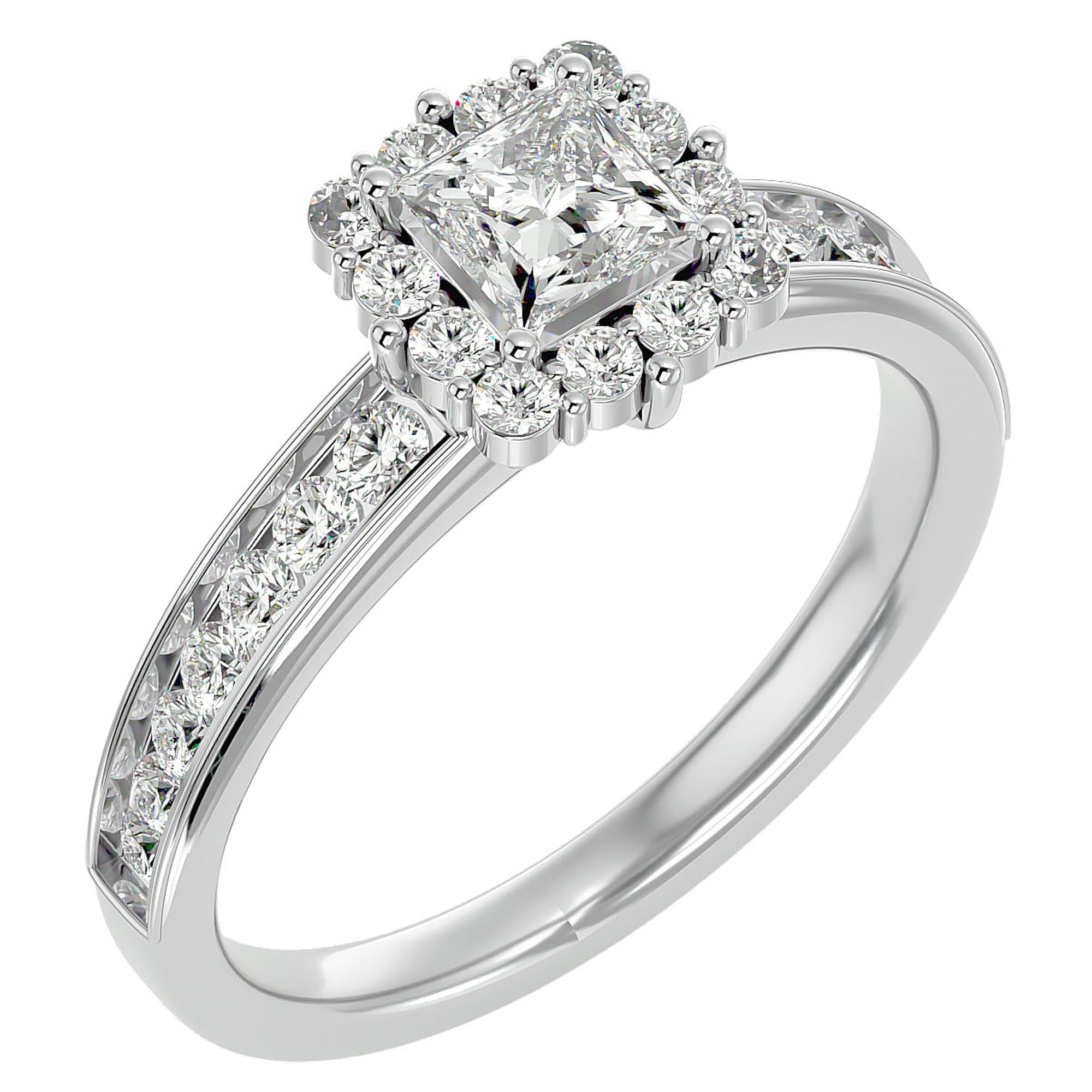 Inel de Logodnă La Fleur Pavé din Aur 14k cu Diamante Naturale de 1.15 ct din 14k Aur Alb - Castelo.ro