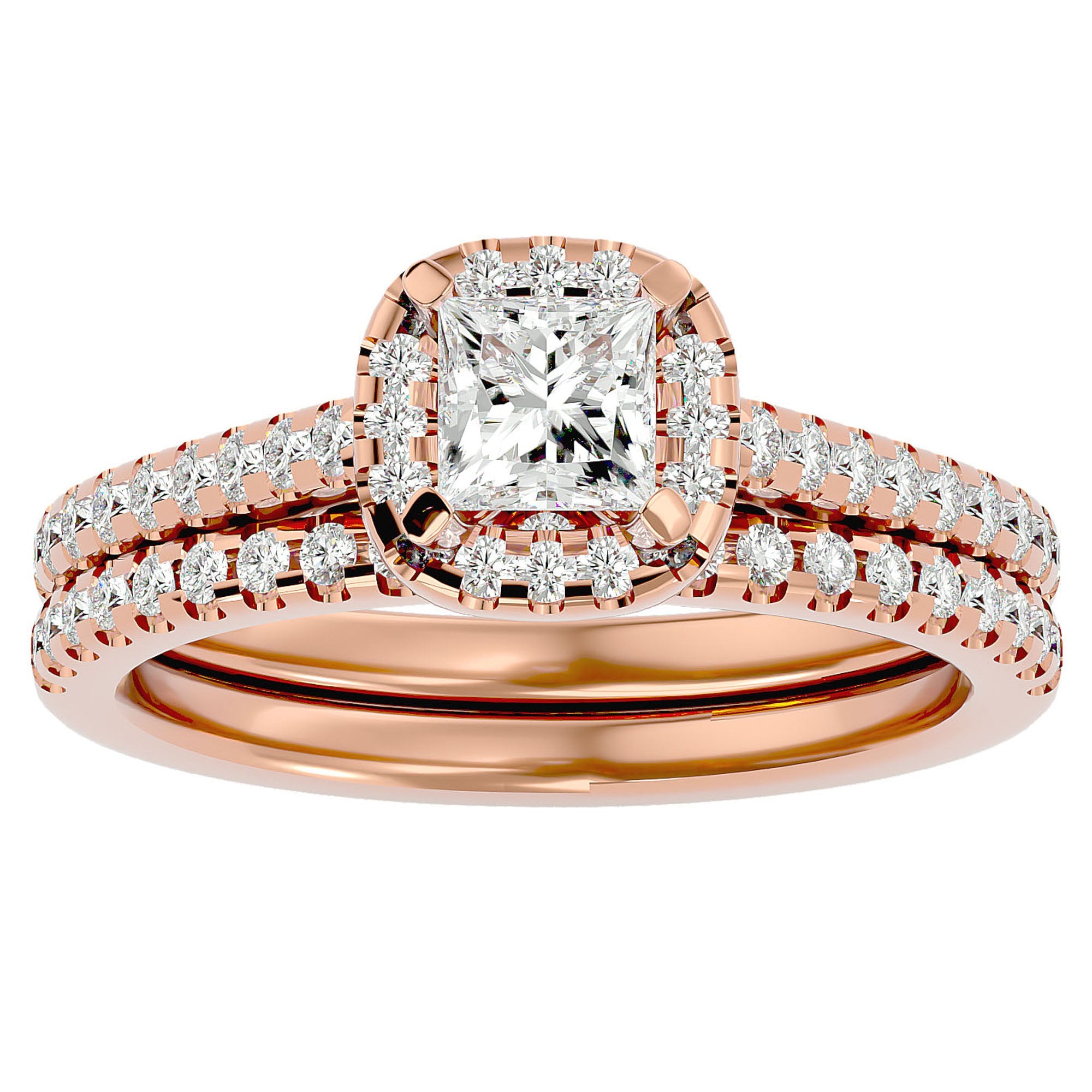 Inel de Logodnă Capri Pavé din Aur 14k cu Diamante Create în Laborator de 1.10 ct din 14k Aur Roz - Castelo.ro