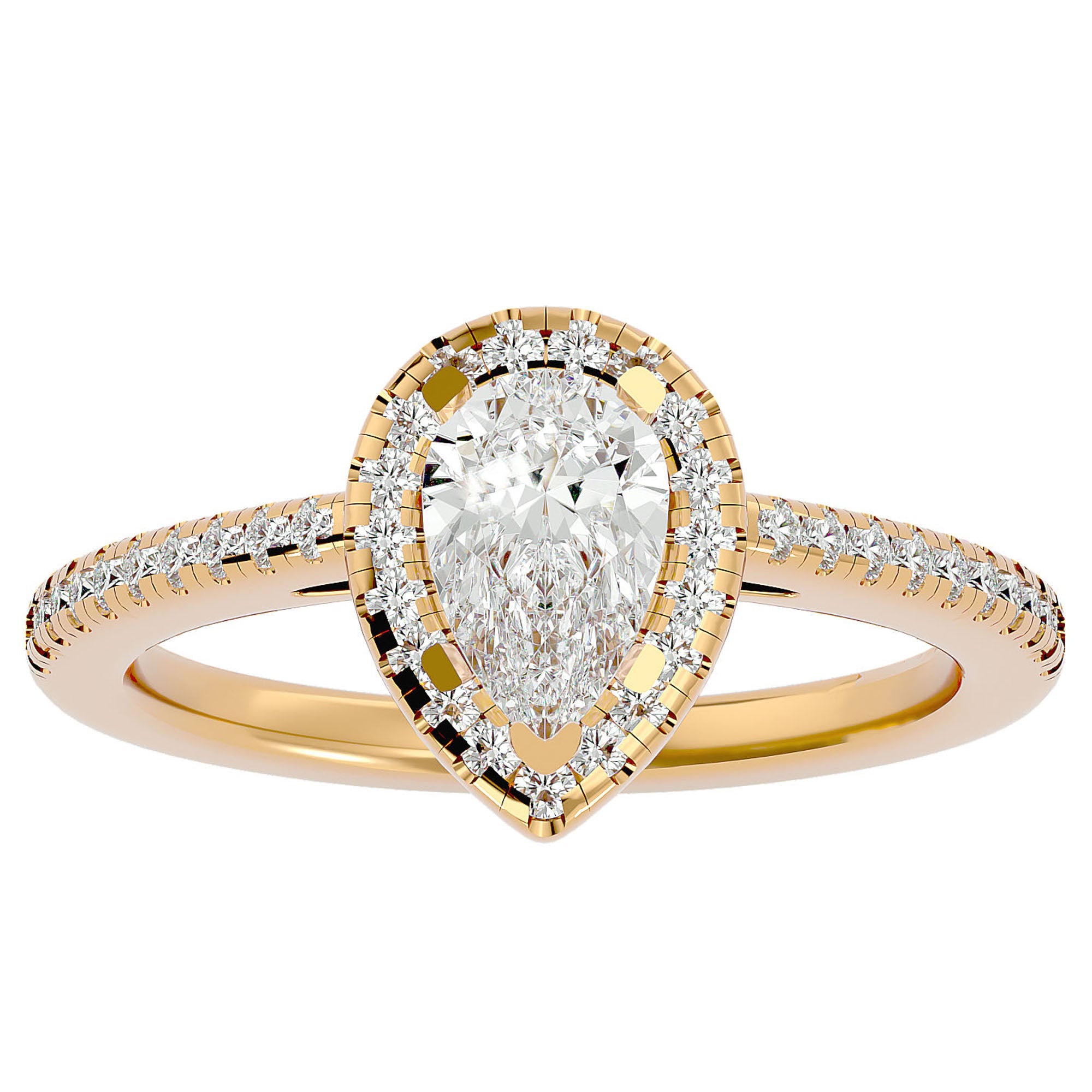 Inel de Logodnă Pavé cu Moissanite Pară Fațetată de 1.26 ct din 18k Aur Galben - Castelo.ro