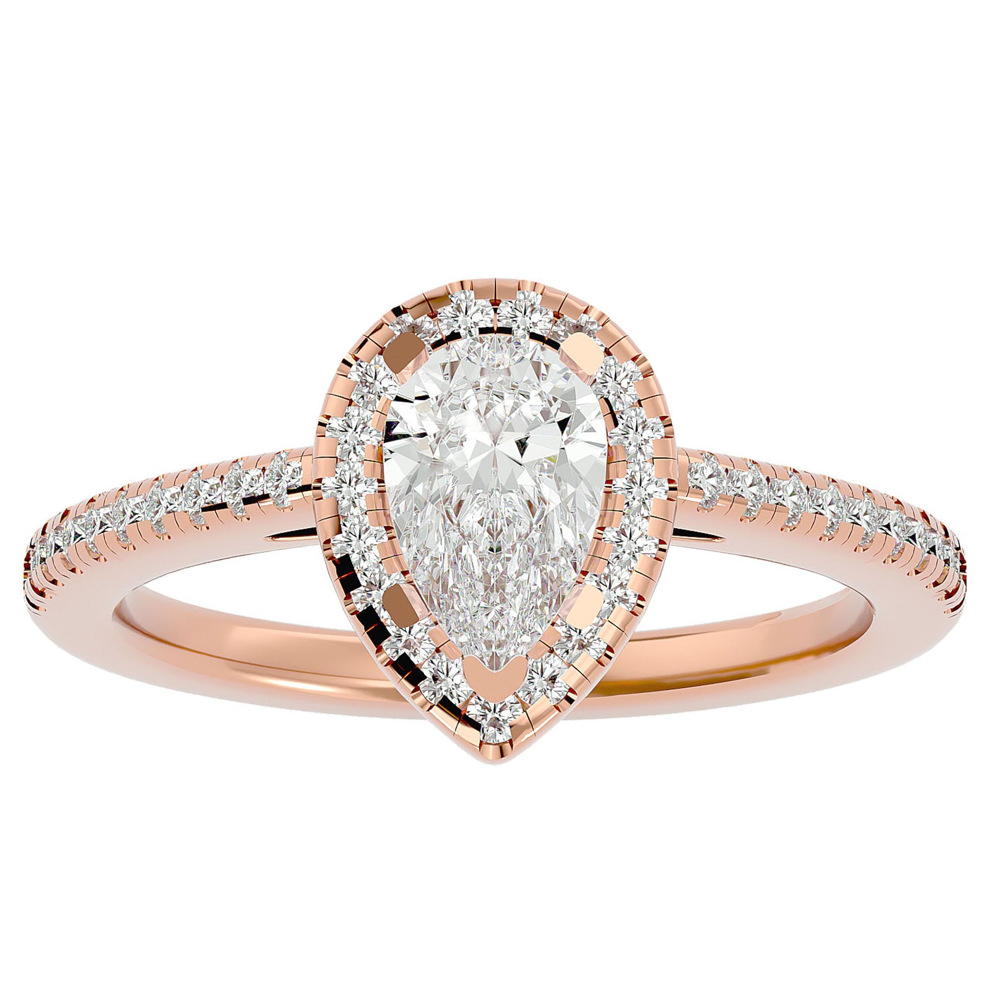 Inel de Logodnă Pavé cu Moissanite Pară Fațetată de 1.26 ct din 18k Aur Roz - Castelo.ro