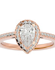 Inel de Logodnă Pavé cu Diamante Naturale Pară Fațetată de 1.26 ct din 18k Aur Roz - Castelo.ro