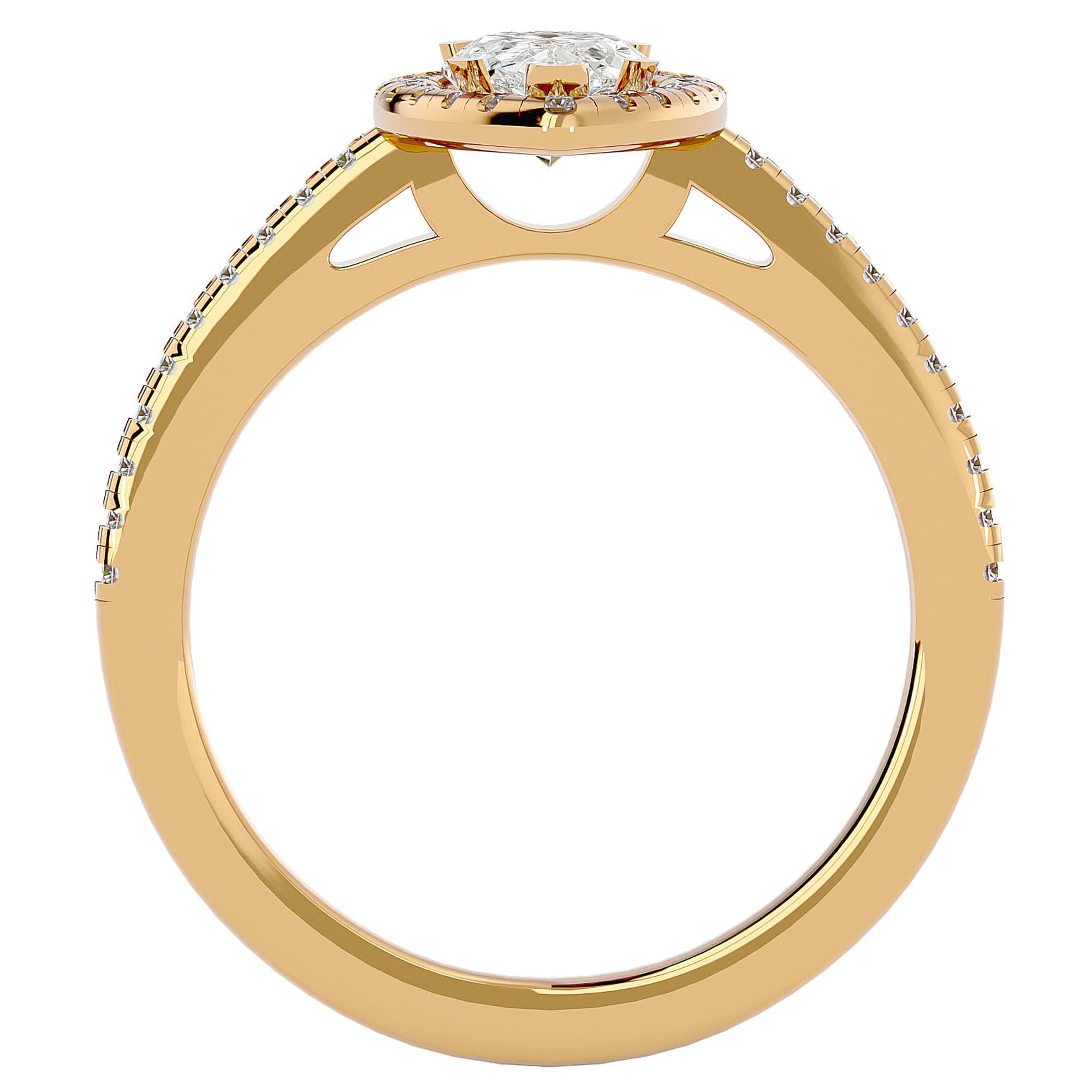 Inel de Logodnă Pavé cu Moissanite Pară Fațetată de 1.26 ct din 18k Aur Galben - Castelo.ro