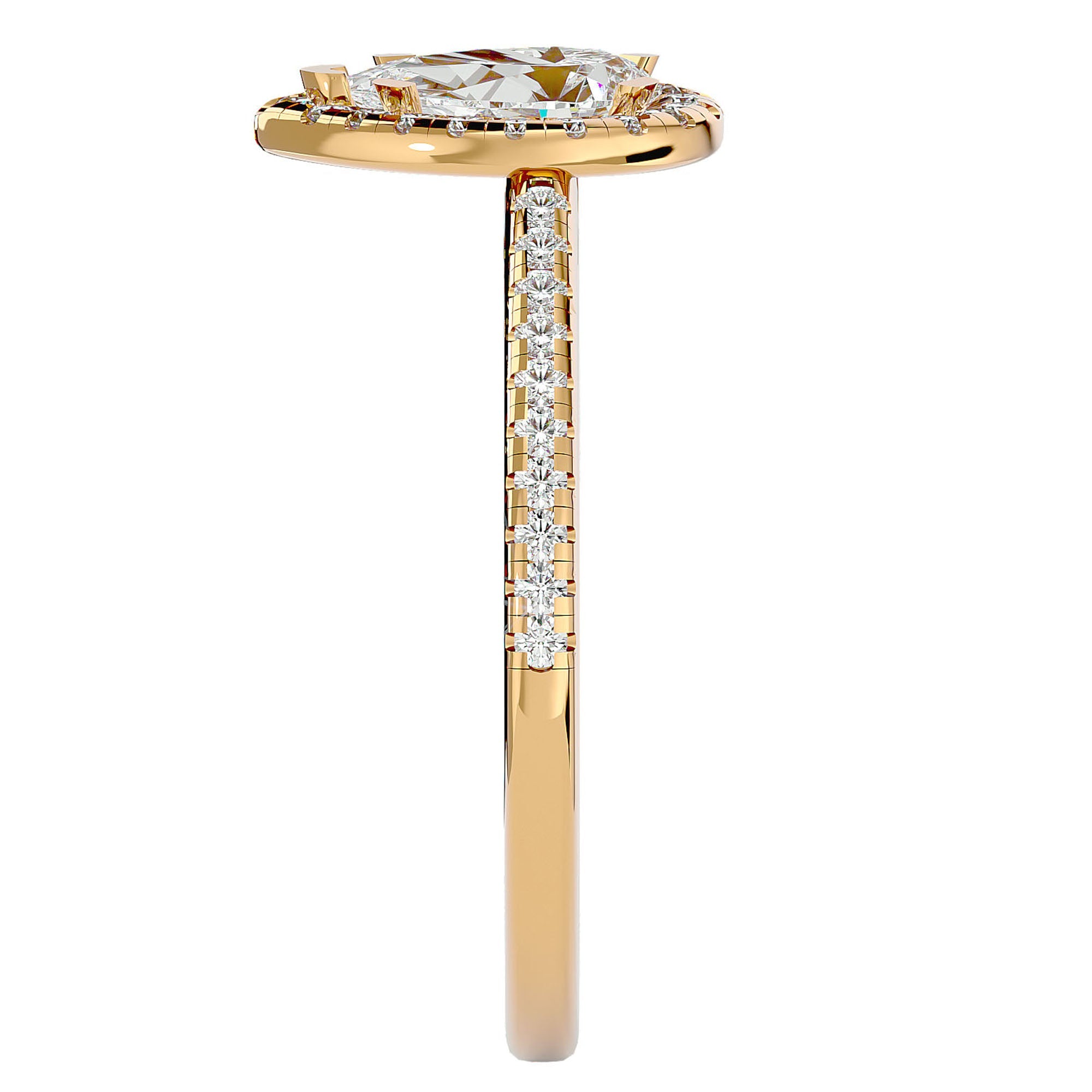 Inel de Logodnă Pavé cu Moissanite Pară Fațetată de 1.26 ct din 18k Aur Galben - Castelo.ro