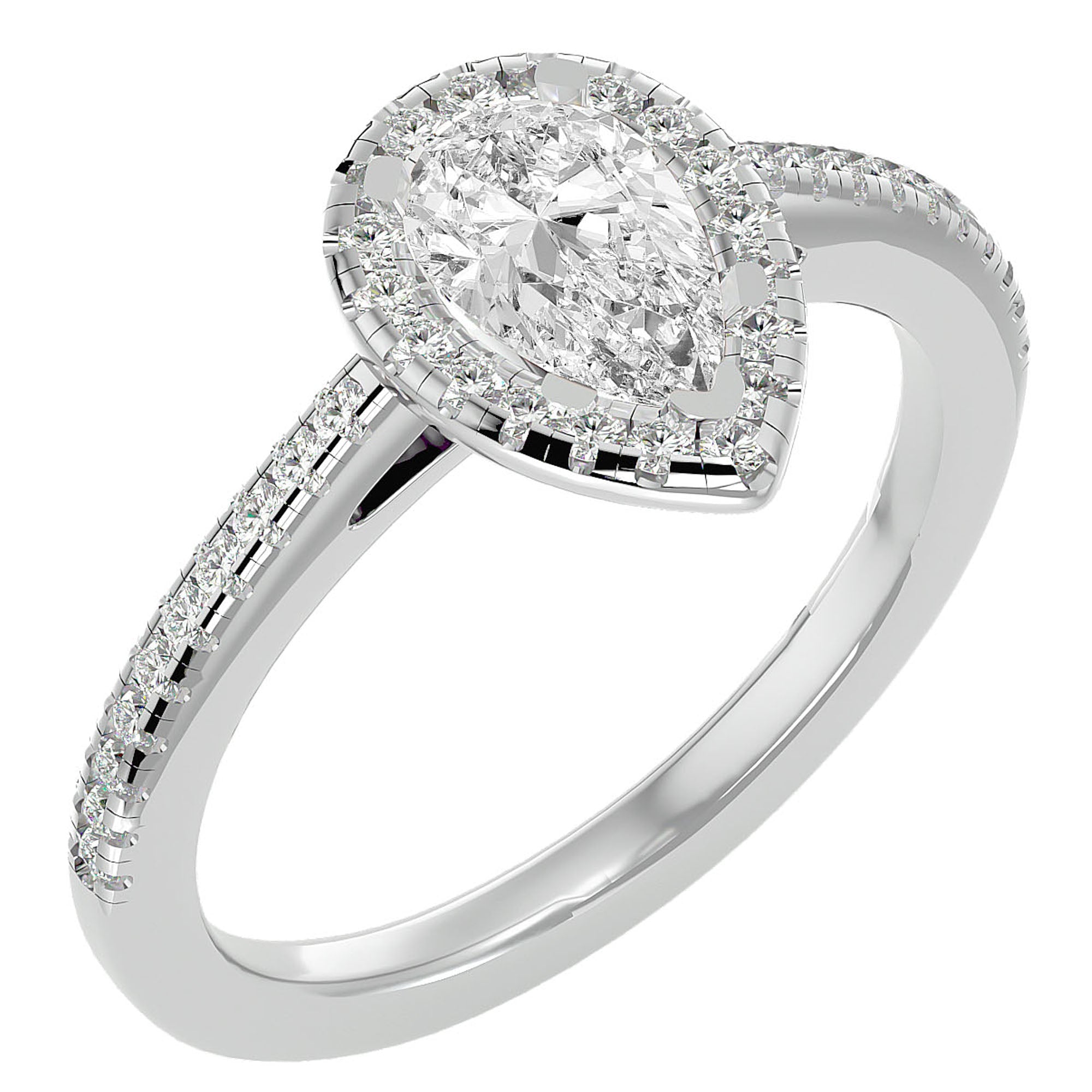 Inel de Logodnă Pavé cu Moissanite Pară Fațetată de 1.26 ct din Platina - Castelo.ro