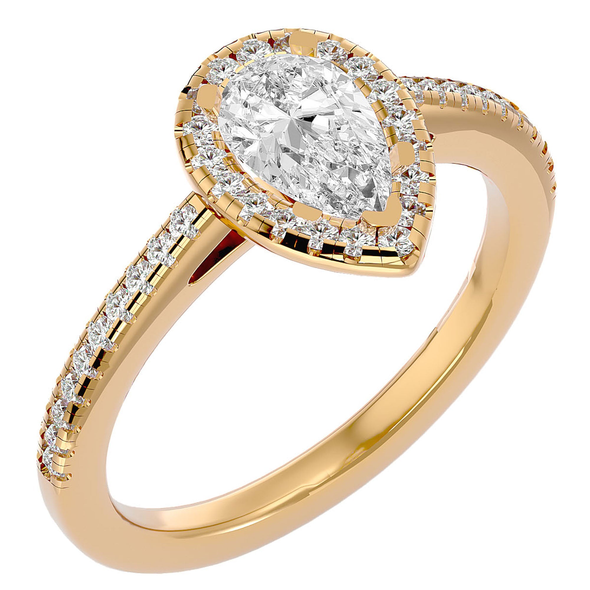 Inel de Logodnă Pavé cu Moissanite Pară Fațetată de 1.26 ct din 18k Aur Galben - Castelo.ro