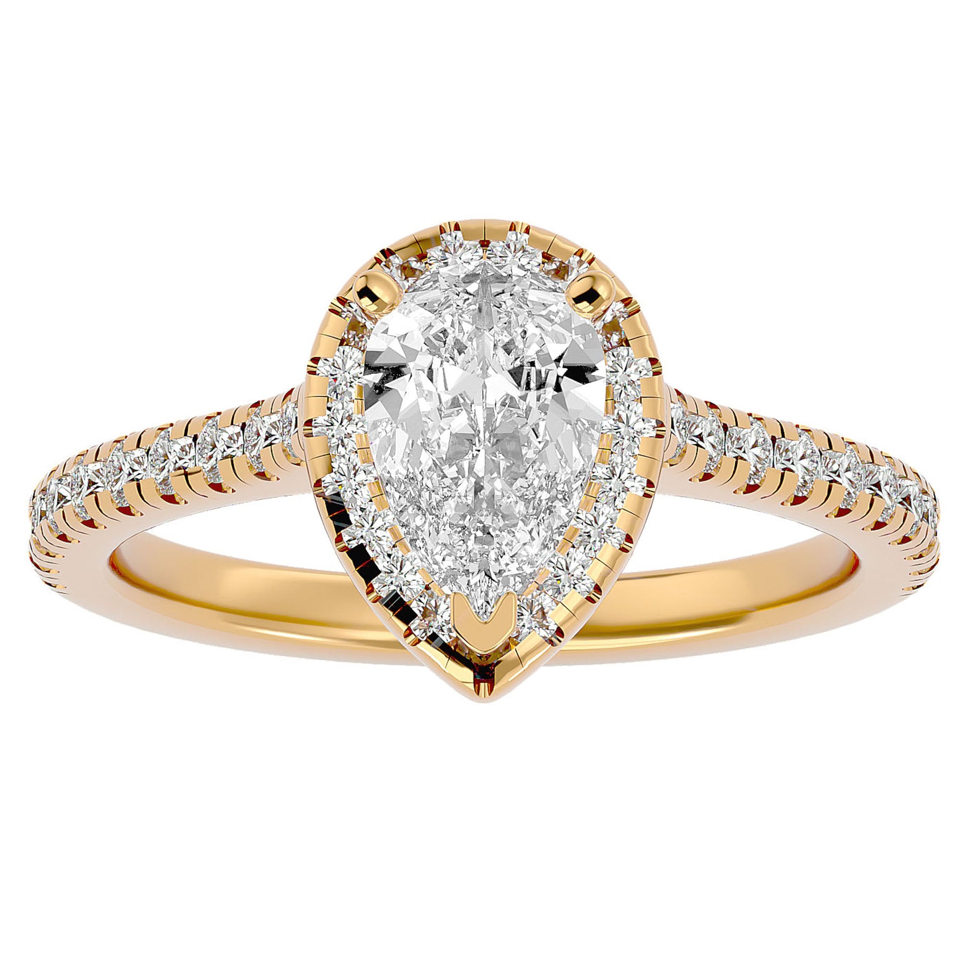 Inel de Logodnă Pavé din Aur 14k cu Diamante Naturale Pară Fațetată de 1.09 ct din 14k Aur Galben - Castelo.ro