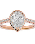 Inel de Logodnă Pavé din Aur 14k cu Diamante Naturale Pară Fațetată de 1.09 ct din 14k Aur Roz - Castelo.ro
